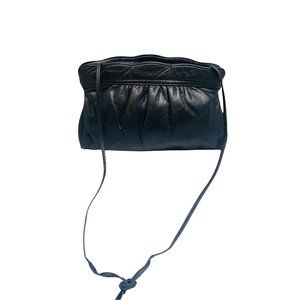 Vintage Zenith Handmade Leather Crossbody Purse Clutch Scalloped Top Black